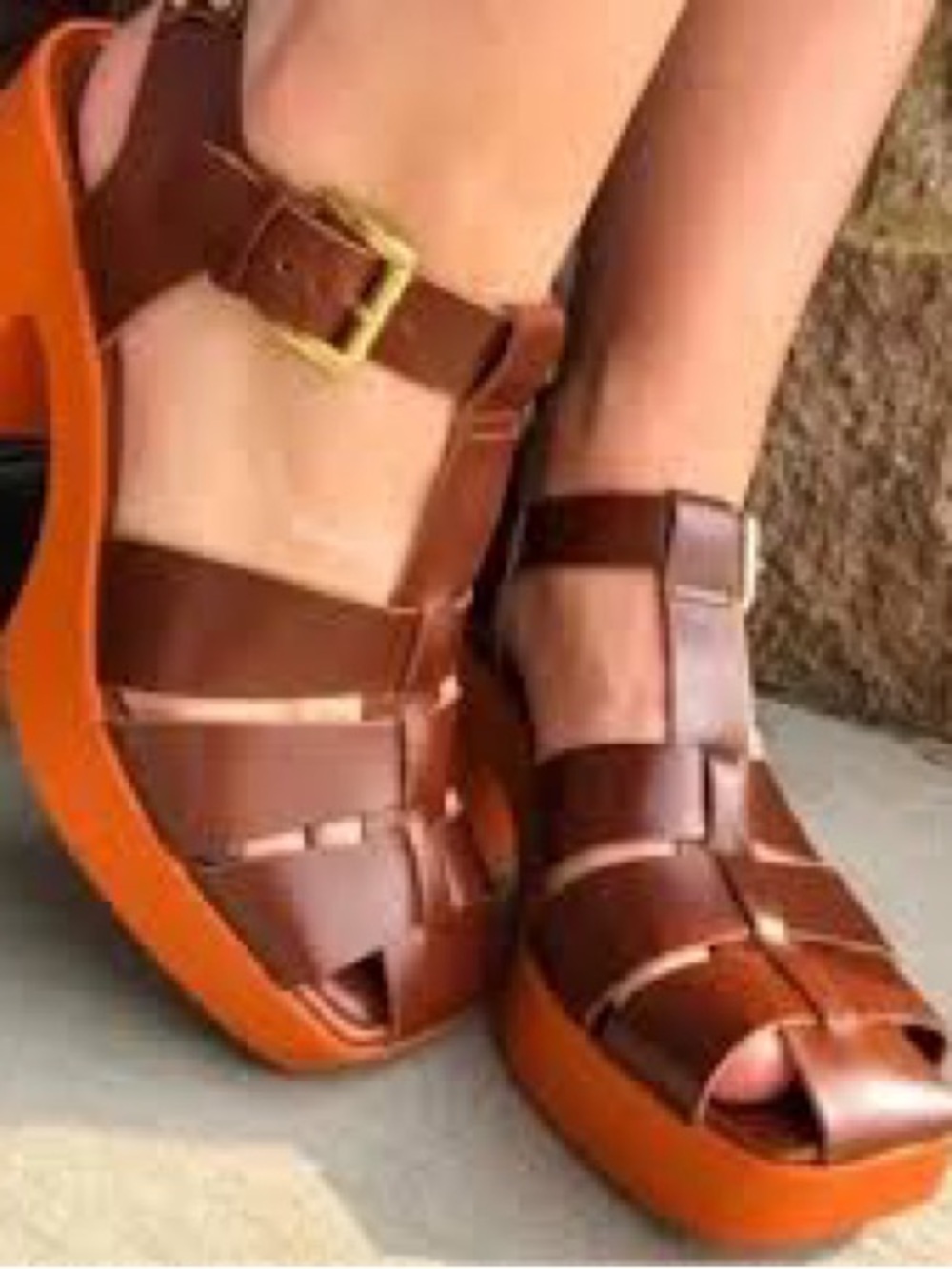 Free People Chunky Platform Sandals in Brown and Orange - Picture 4 of 4